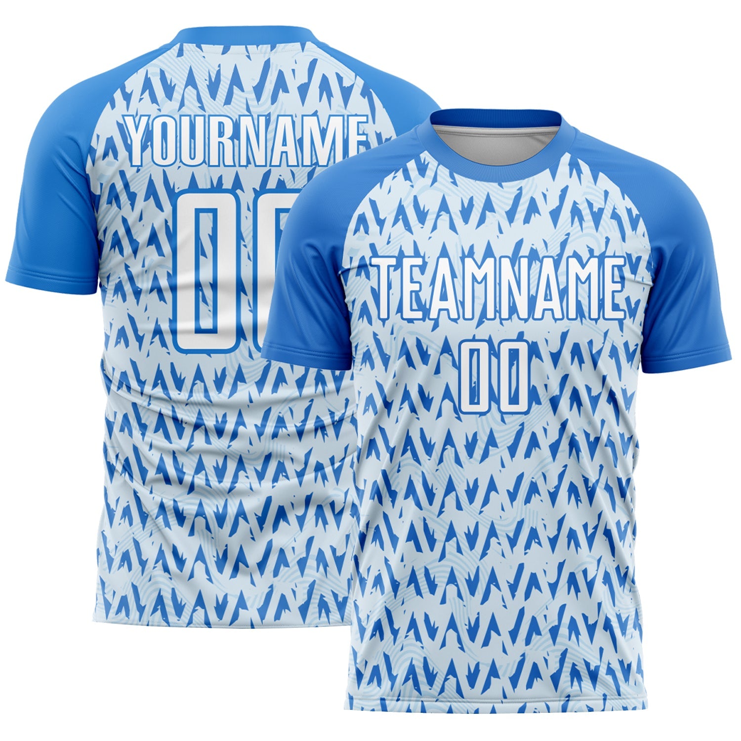 Custom Powder Blue White-Silver Abstract Geometric Pattern Sublimation Soccer Uniform Jersey - Main View