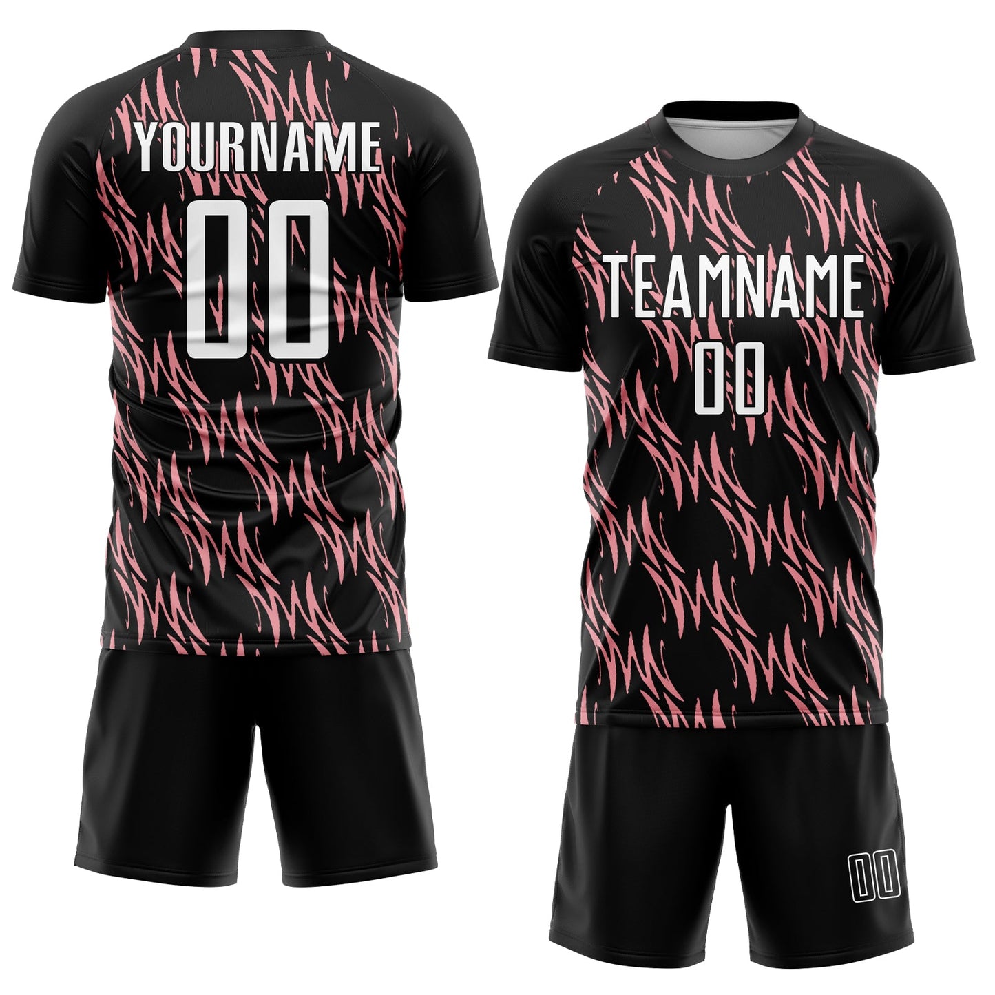 Custom Black White-Medium Pink Abstract Wave Sublimation Soccer Uniform Jersey view 2