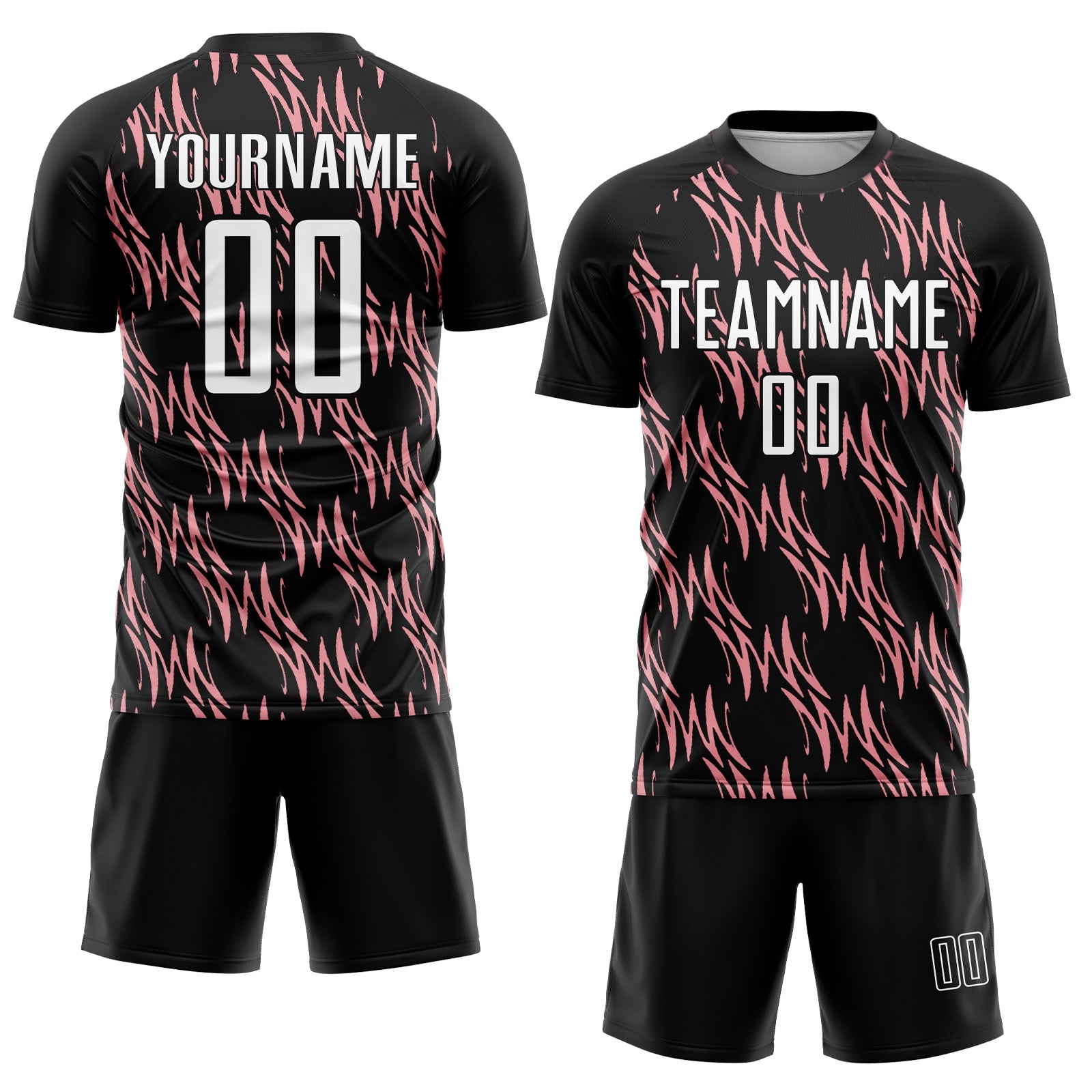 Custom Black White-Medium Pink Abstract Wave Sublimation Soccer Uniform Jersey view 2
