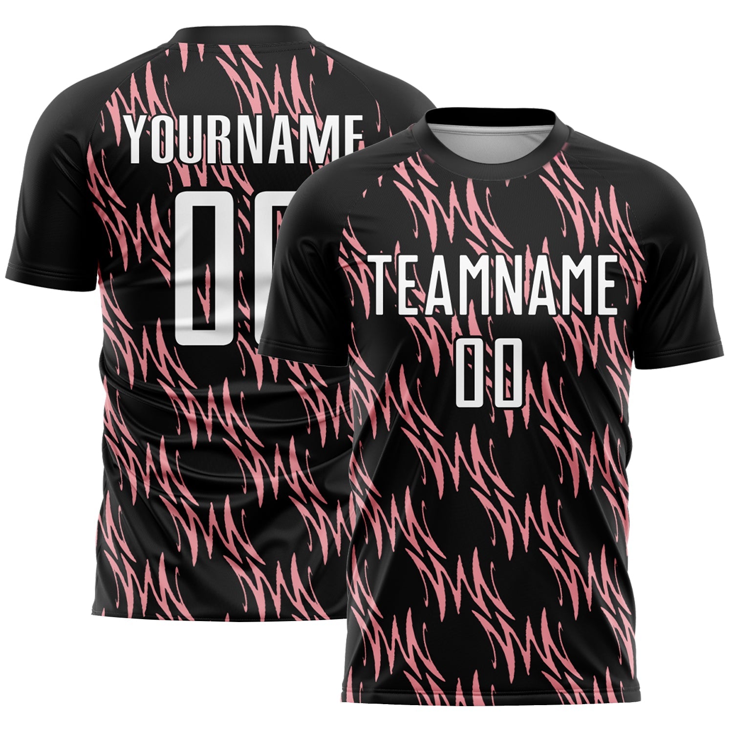 Custom Black White-Medium Pink Abstract Wave Sublimation Soccer Uniform Jersey - Main View