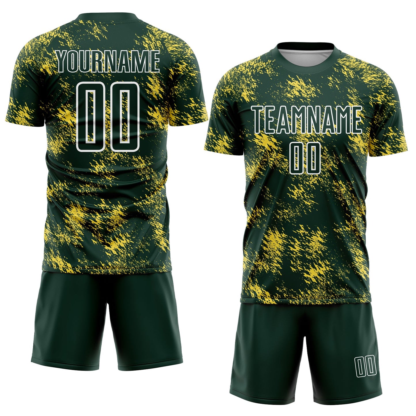 Custom Green Gold-White Abstract Grunge Art Sublimation Soccer Uniform Jersey view 2