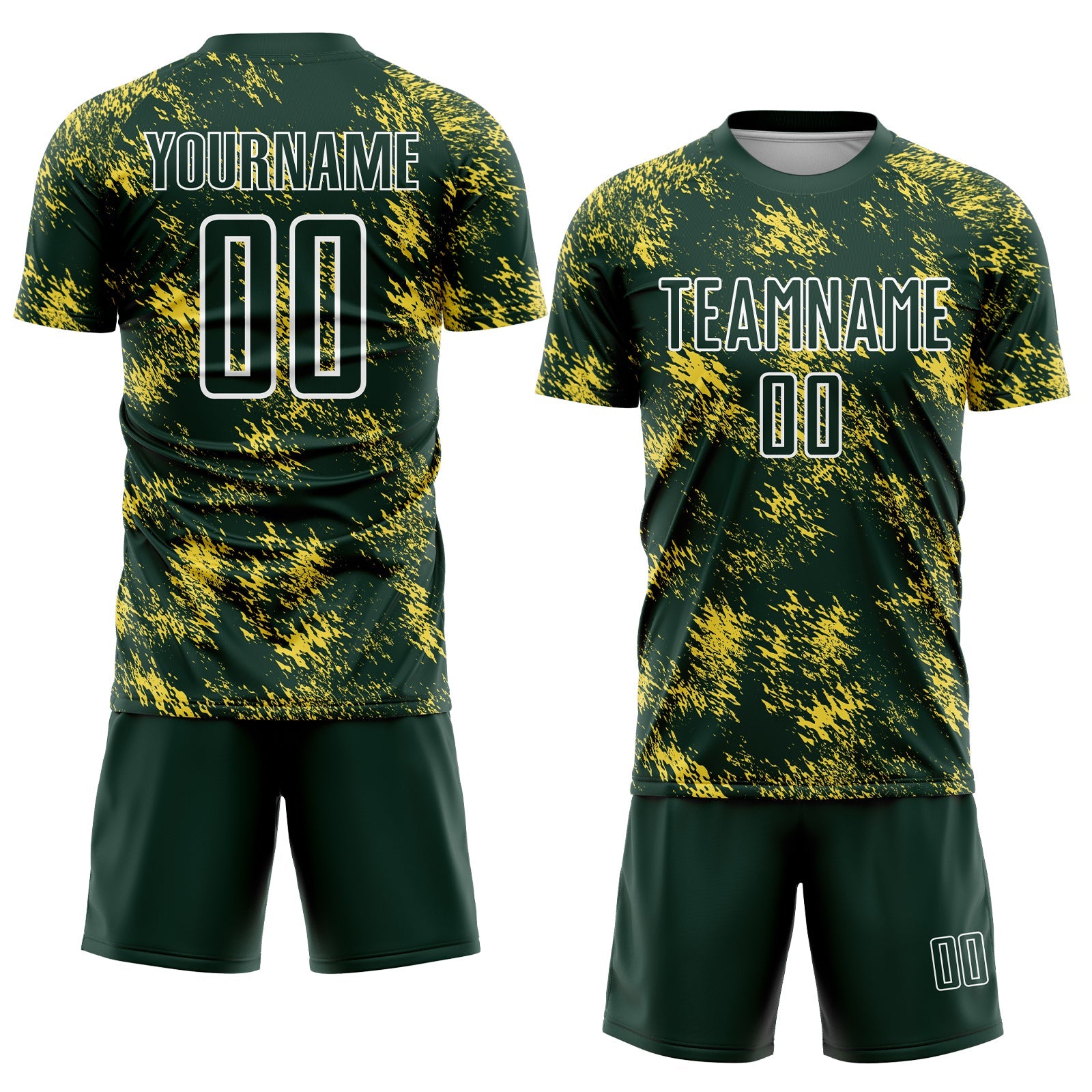 Custom Green Gold-White Abstract Grunge Art Sublimation Soccer Uniform Jersey view 2