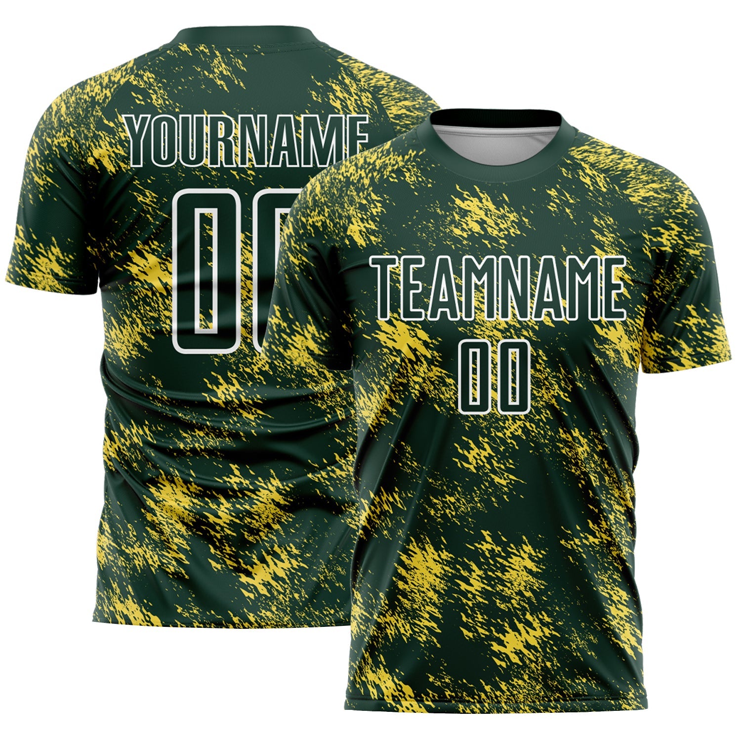 Custom Green Gold-White Abstract Grunge Art Sublimation Soccer Uniform Jersey - Main View