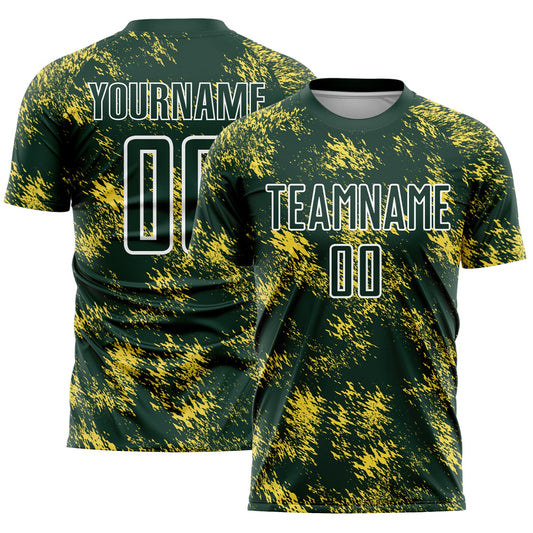 Custom Green Gold-White Abstract Grunge Art Sublimation Soccer Uniform Jersey - Main View