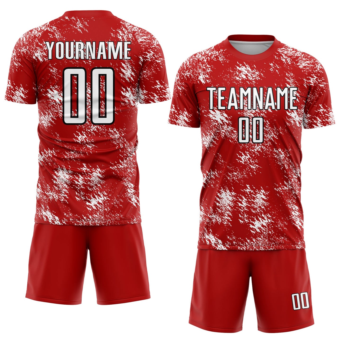 Custom Red White-Black Abstract Grunge Art Sublimation Soccer Uniform Jersey view 2