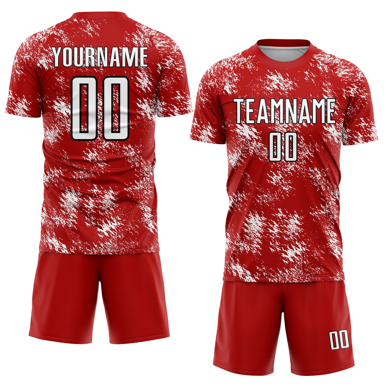Custom Red White-Black Abstract Grunge Art Sublimation Soccer Uniform Jersey view 2