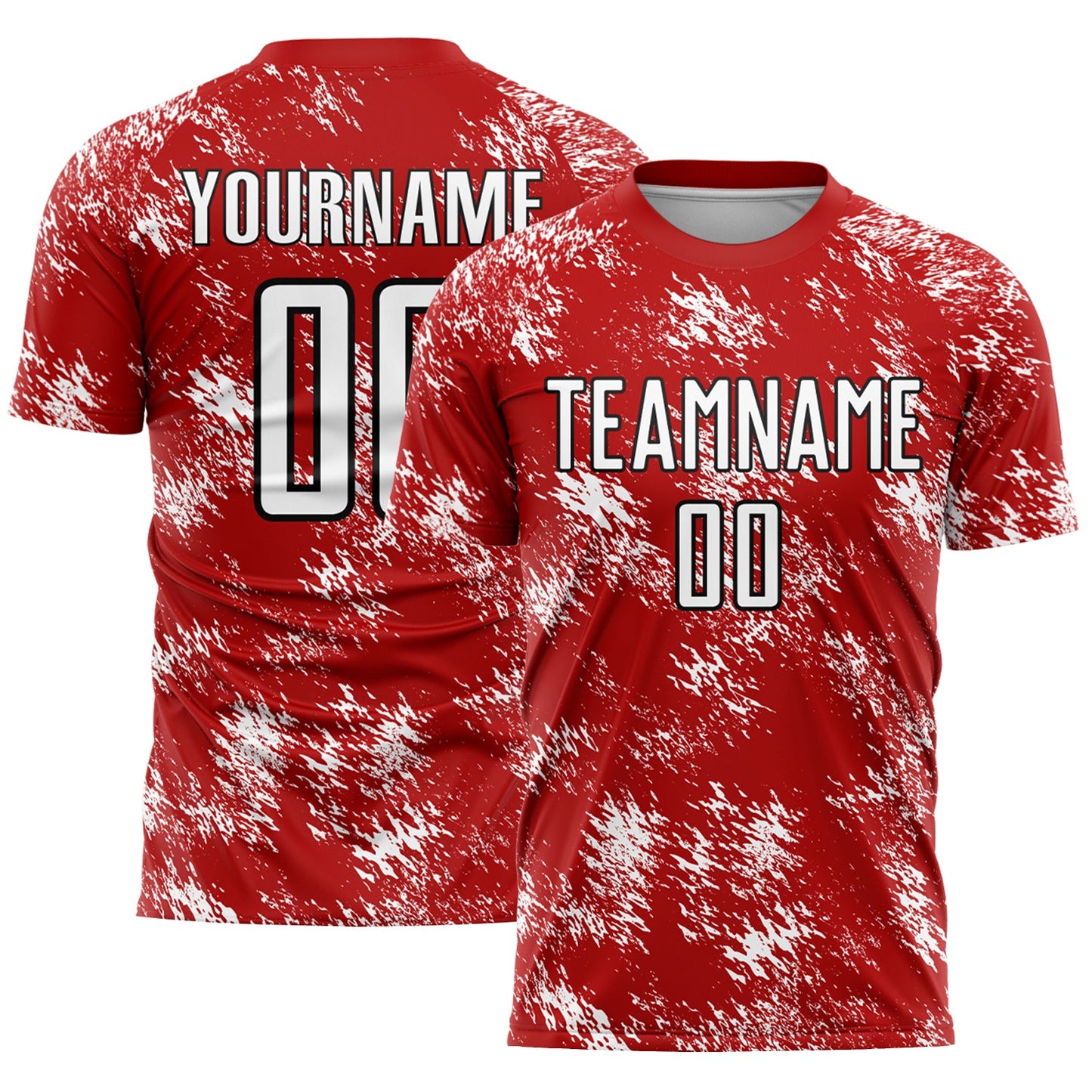 Custom Red White-Black Abstract Grunge Art Sublimation Soccer Uniform Jersey - Main View