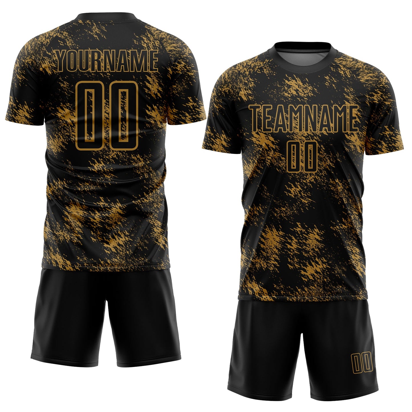 Custom Black Old Gold Abstract Grunge Art Sublimation Soccer Uniform Jersey view 2