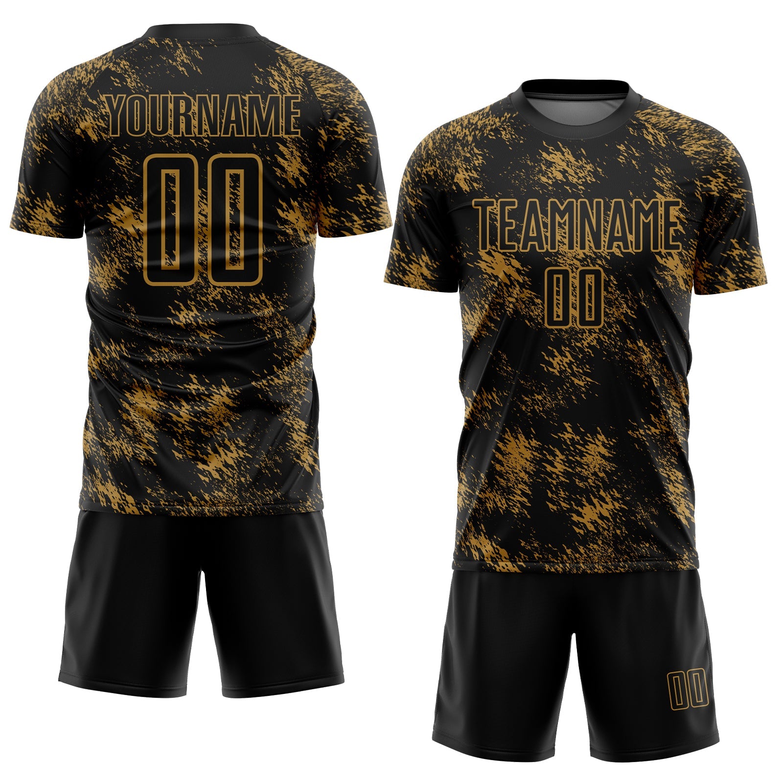 Custom Black Old Gold Abstract Grunge Art Sublimation Soccer Uniform Jersey view 2
