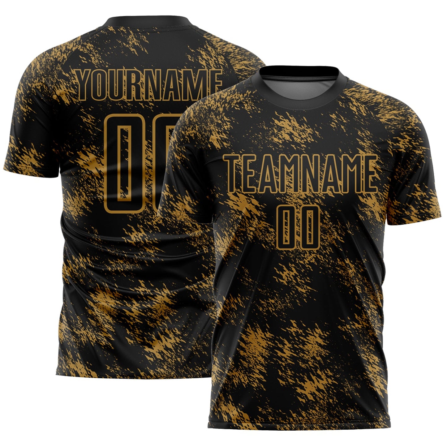 Custom Black Old Gold Abstract Grunge Art Sublimation Soccer Uniform Jersey - Main View