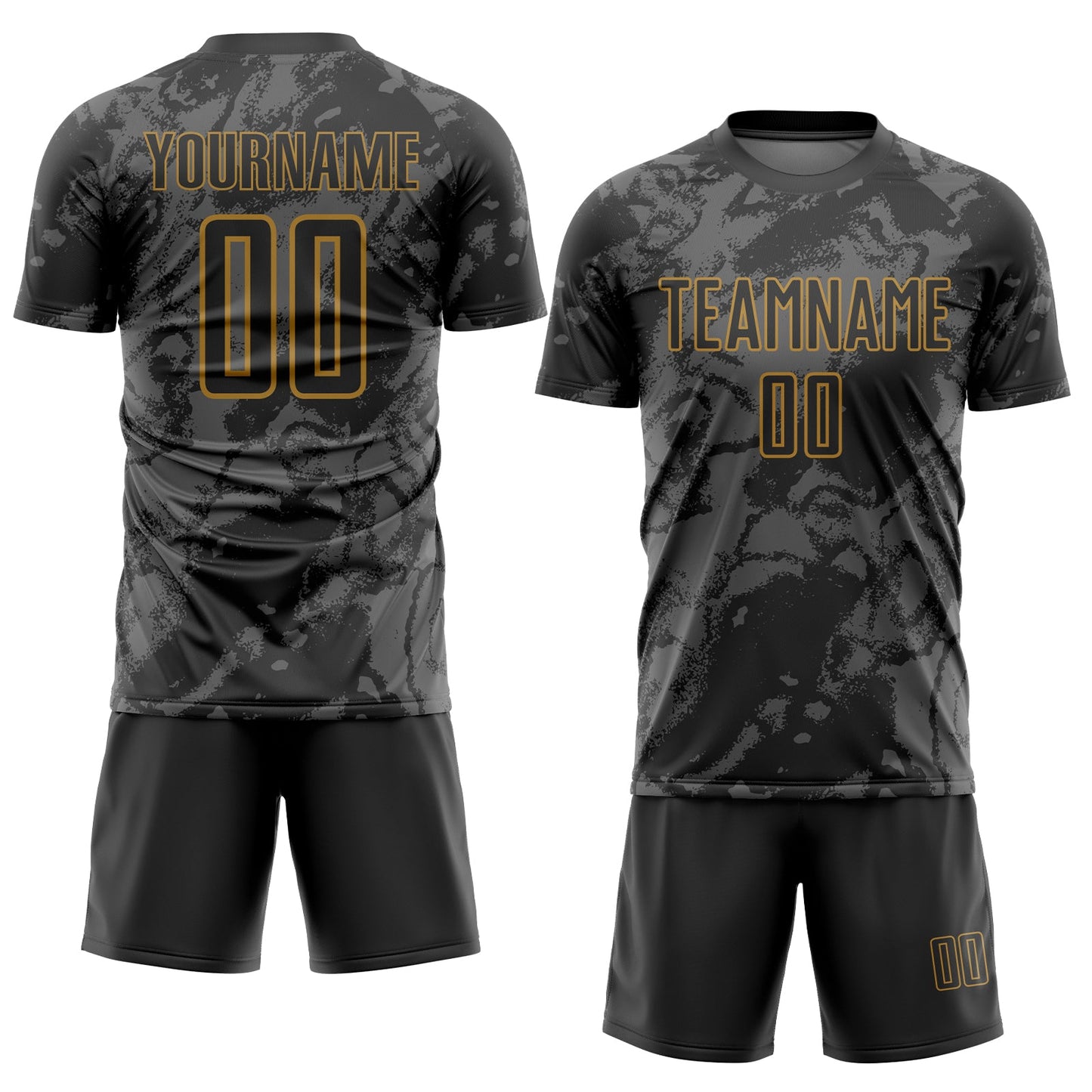 Custom Black Gray-Old Gold Abstract Grunge Art Sublimation Soccer Uniform Jersey view 2