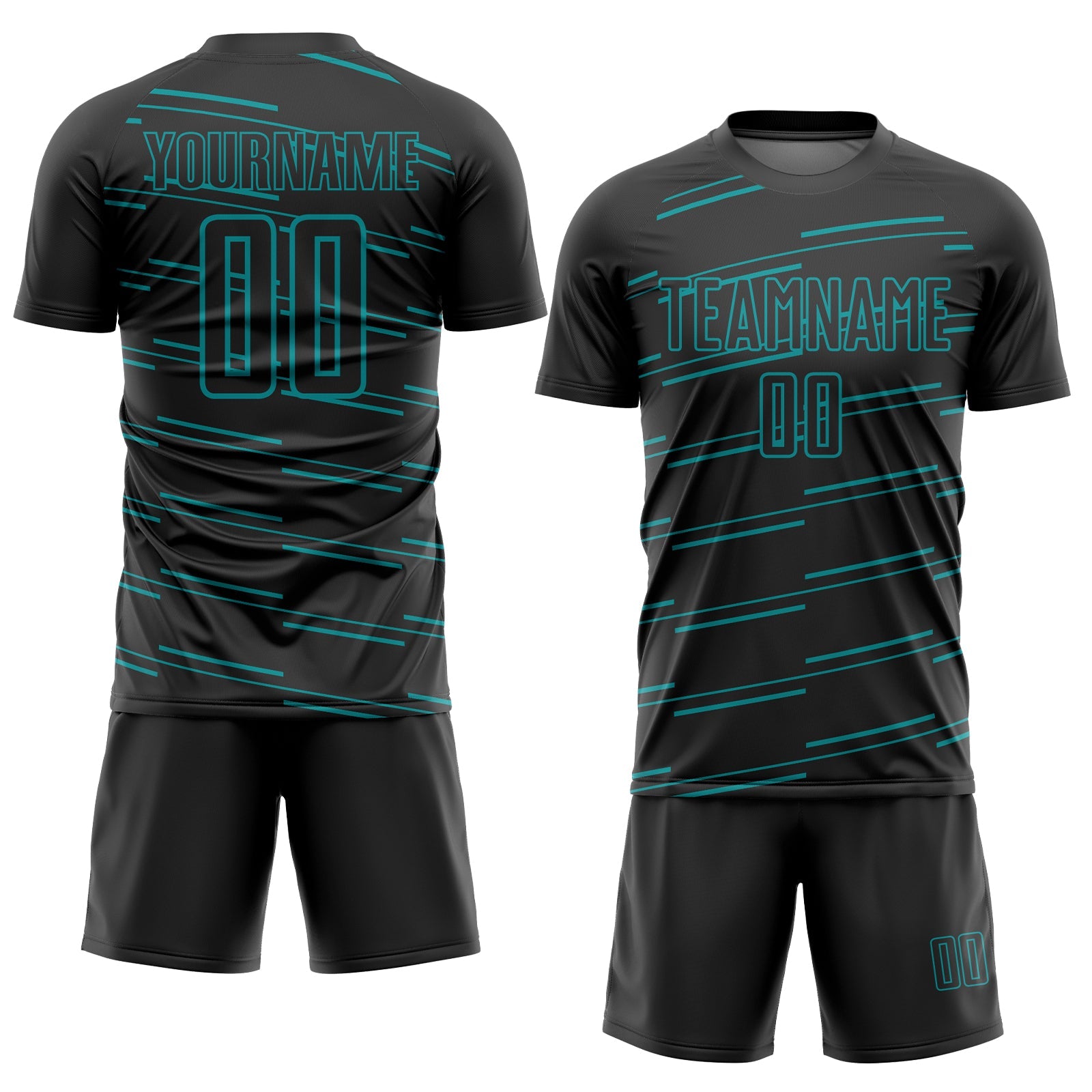 Custom Black Teal Lines Sublimation Soccer Uniform Jersey view 2
