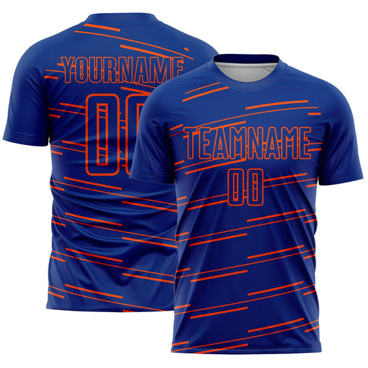 Custom Royal Orange Lines Sublimation Soccer Uniform Jersey - Main View