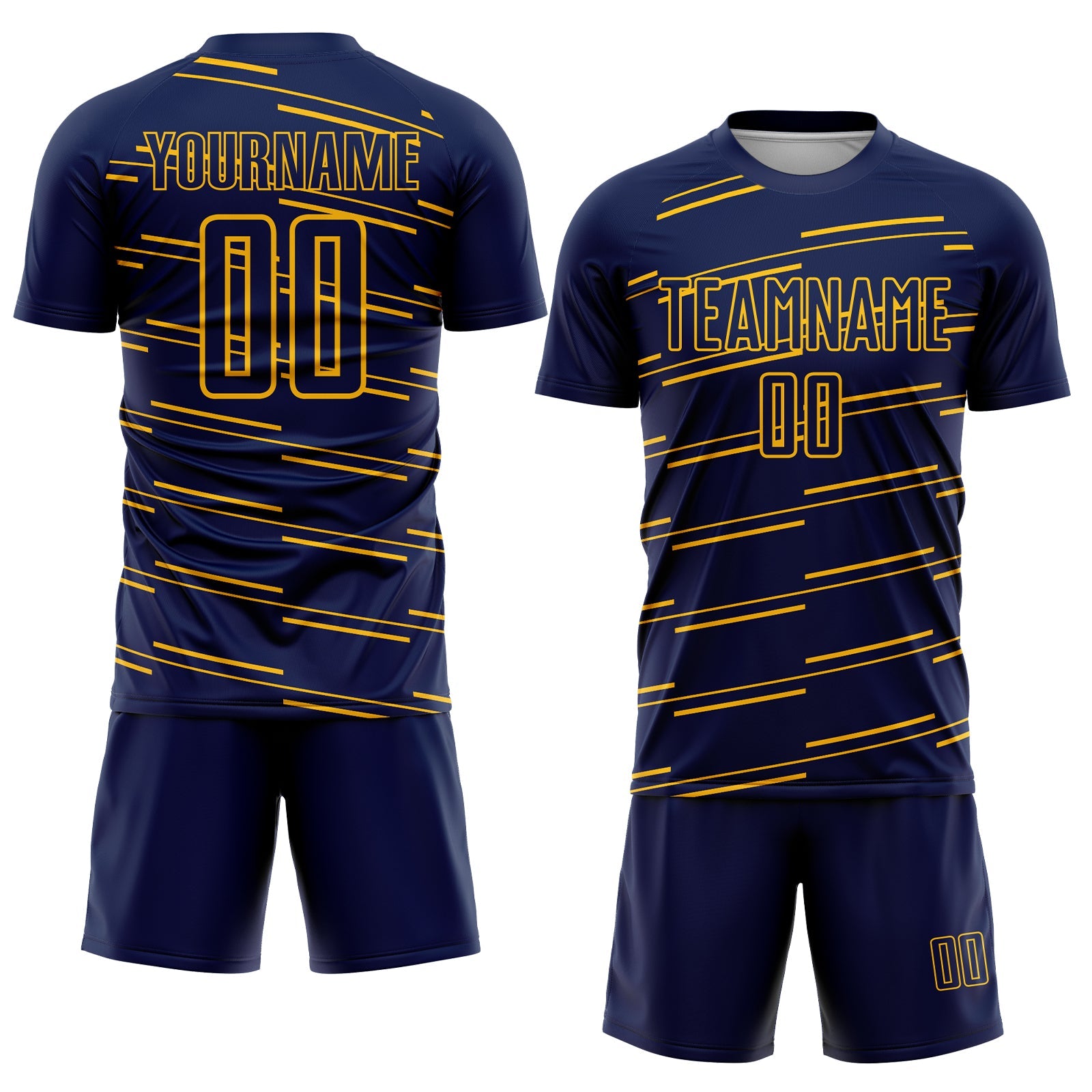 Custom Navy Yellow Lines Sublimation Soccer Uniform Jersey view 2
