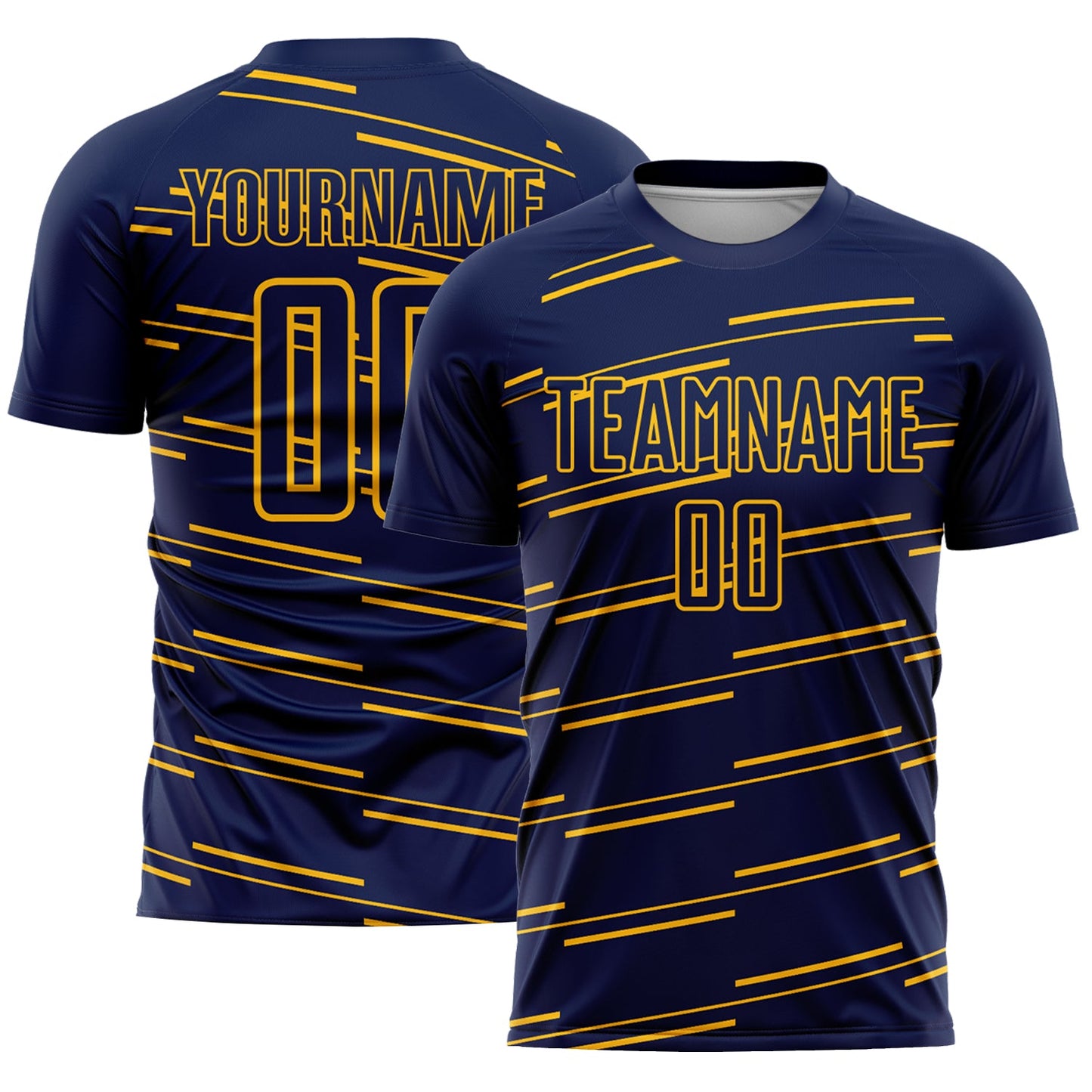 Custom Navy Yellow Lines Sublimation Soccer Uniform Jersey - Main View