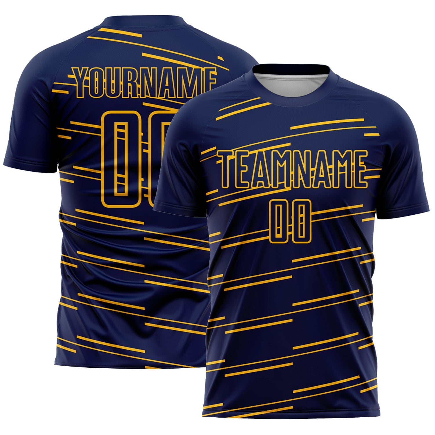 Custom Navy Yellow Lines Sublimation Soccer Uniform Jersey - Main View