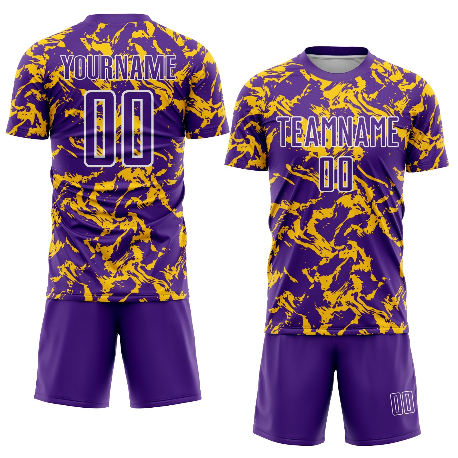 Custom Purple Gold-White Abstract Fluid Sublimation Soccer Uniform Jersey view 2