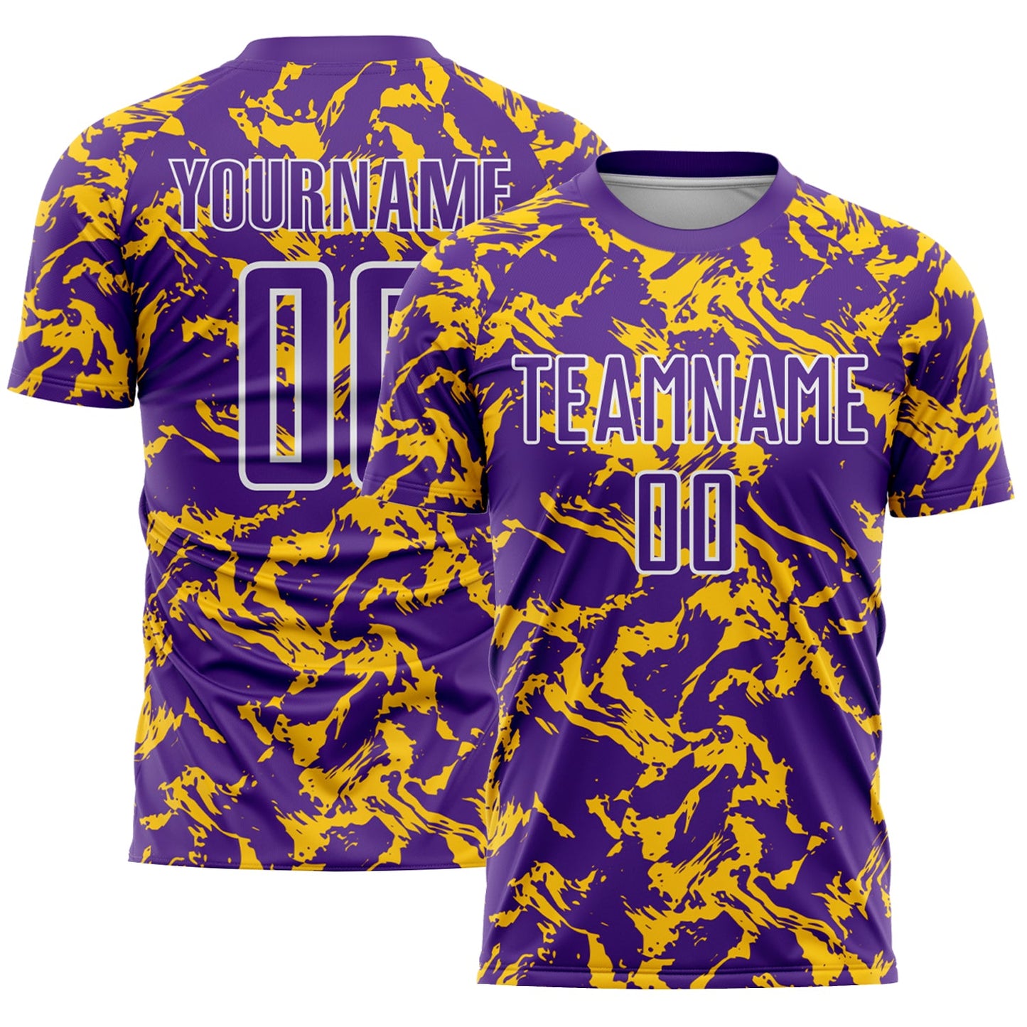 Custom Purple Gold-White Abstract Fluid Sublimation Soccer Uniform Jersey - Main View