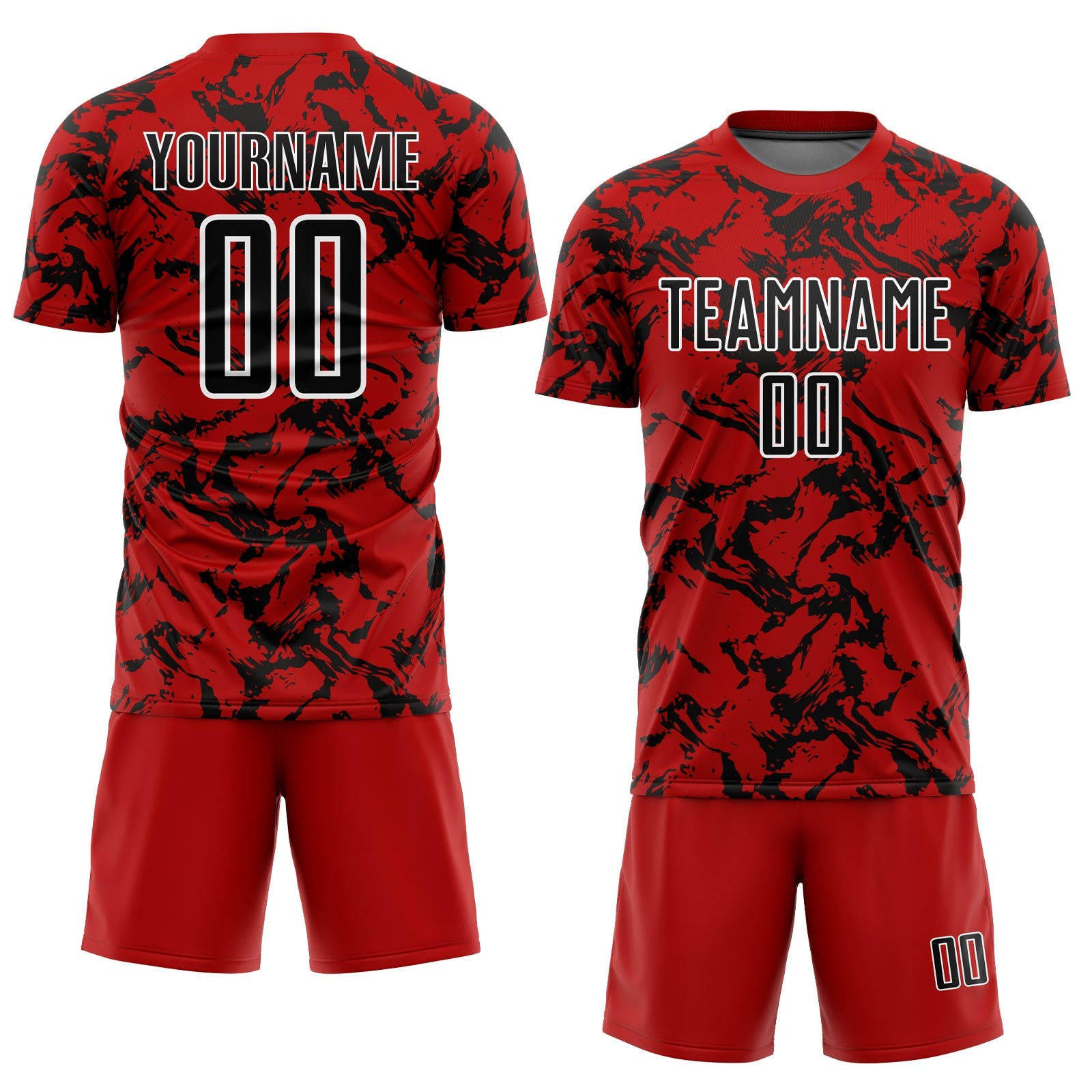 Custom Red Black-White Abstract Fluid Sublimation Soccer Uniform Jersey view 2