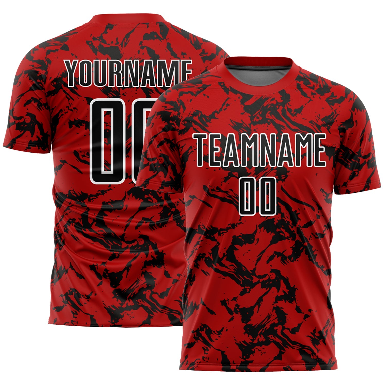 Custom Red Black-White Abstract Fluid Sublimation Soccer Uniform Jersey - Main View