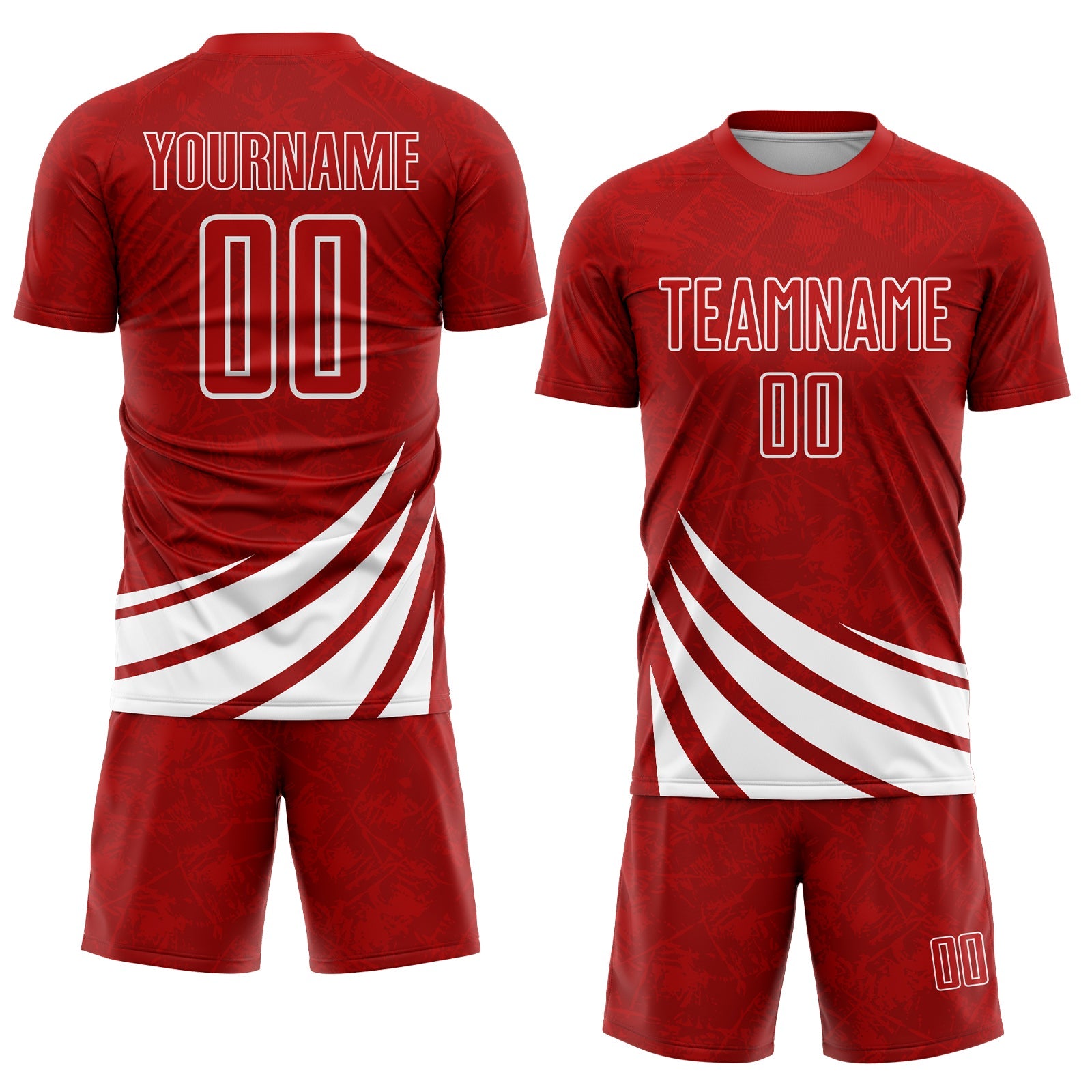 Custom Red White Wind Shapes Sublimation Soccer Uniform Jersey view 2