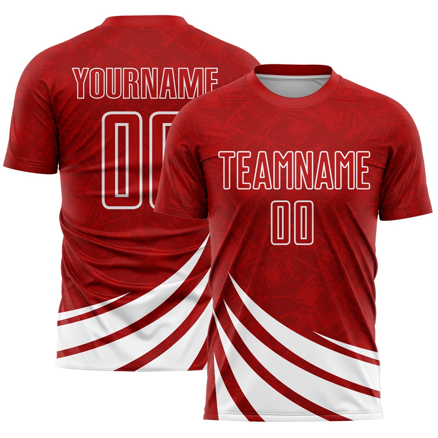 Custom Red White Wind Shapes Sublimation Soccer Uniform Jersey - Main View