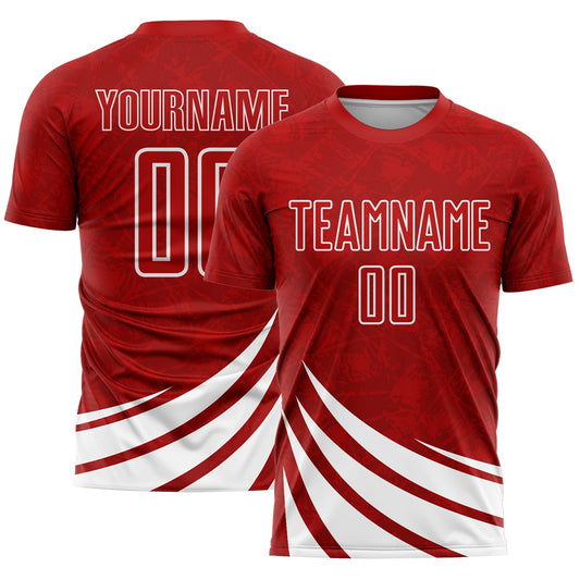 Custom Red White Wind Shapes Sublimation Soccer Uniform Jersey - Main View