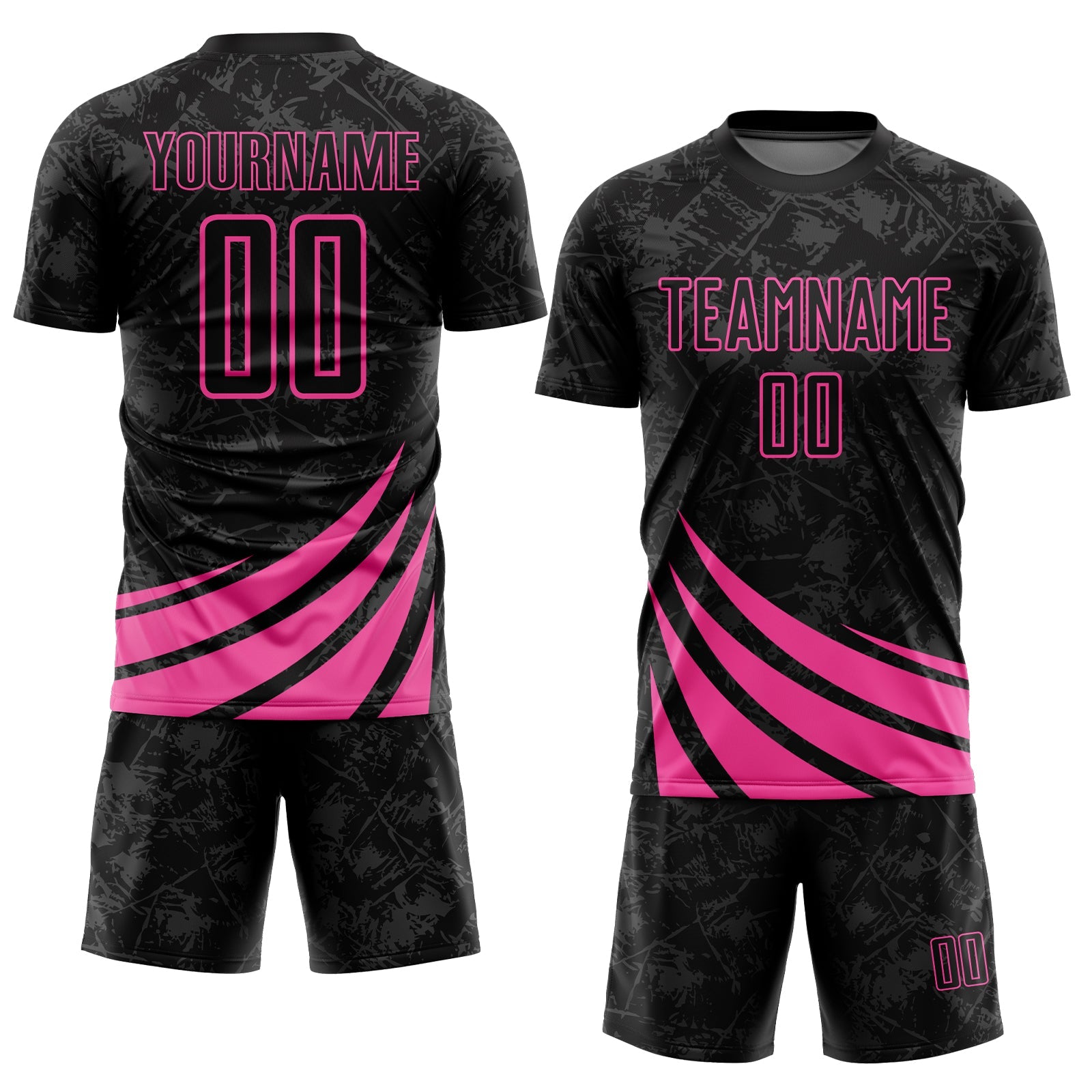 Custom Black Pink Wind Shapes Sublimation Soccer Uniform Jersey view 2