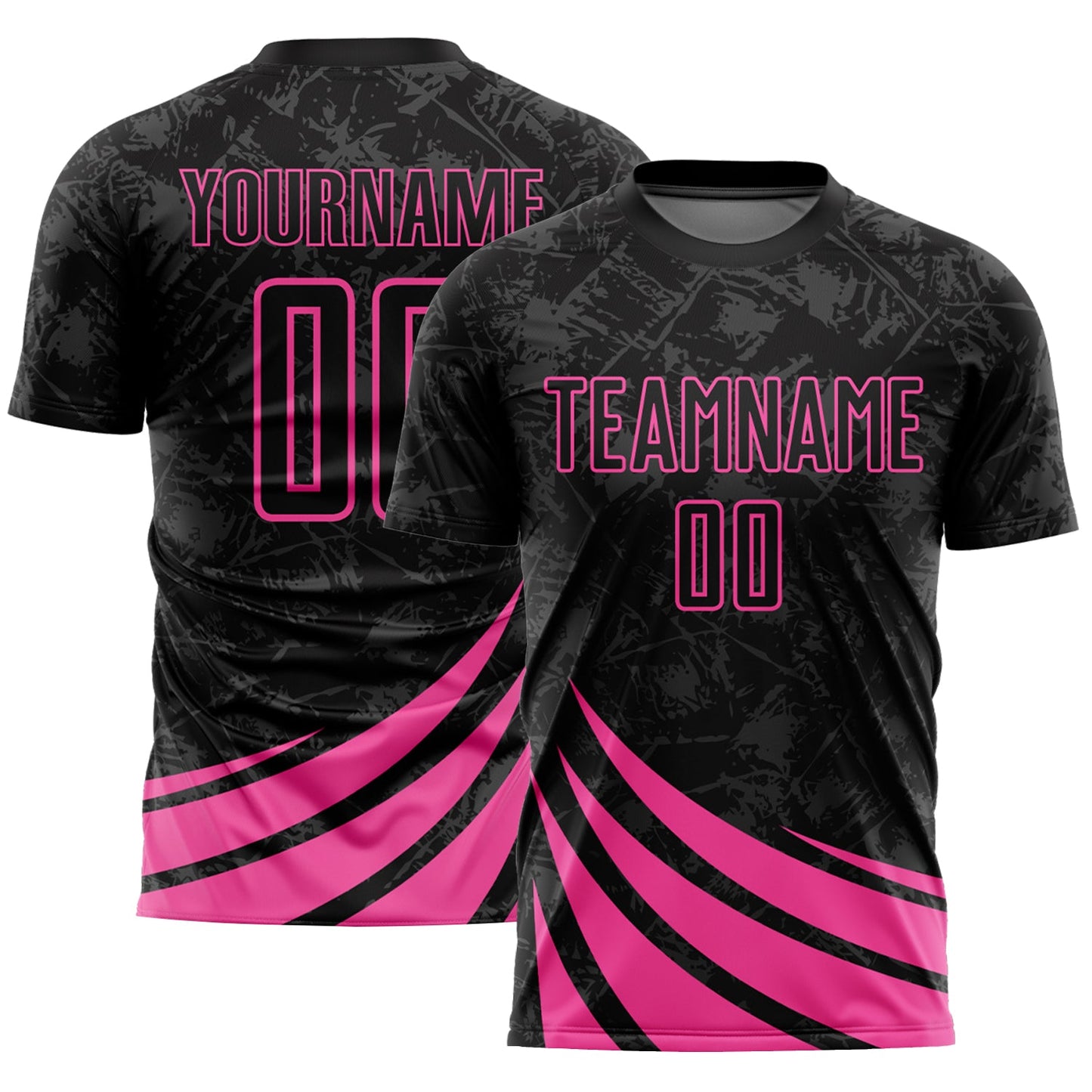 Custom Black Pink Wind Shapes Sublimation Soccer Uniform Jersey - Main View