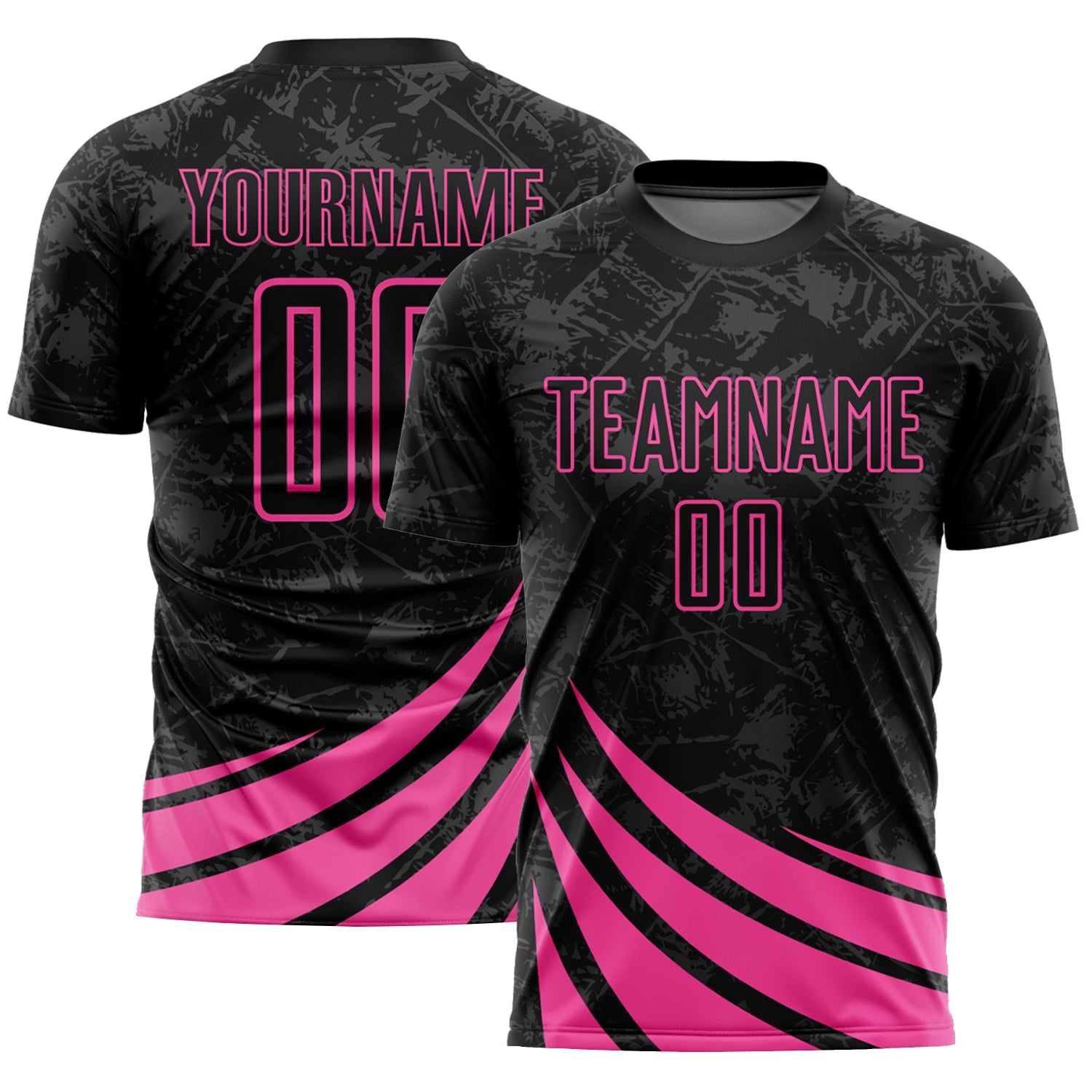 Custom Black Pink Wind Shapes Sublimation Soccer Uniform Jersey - Main View