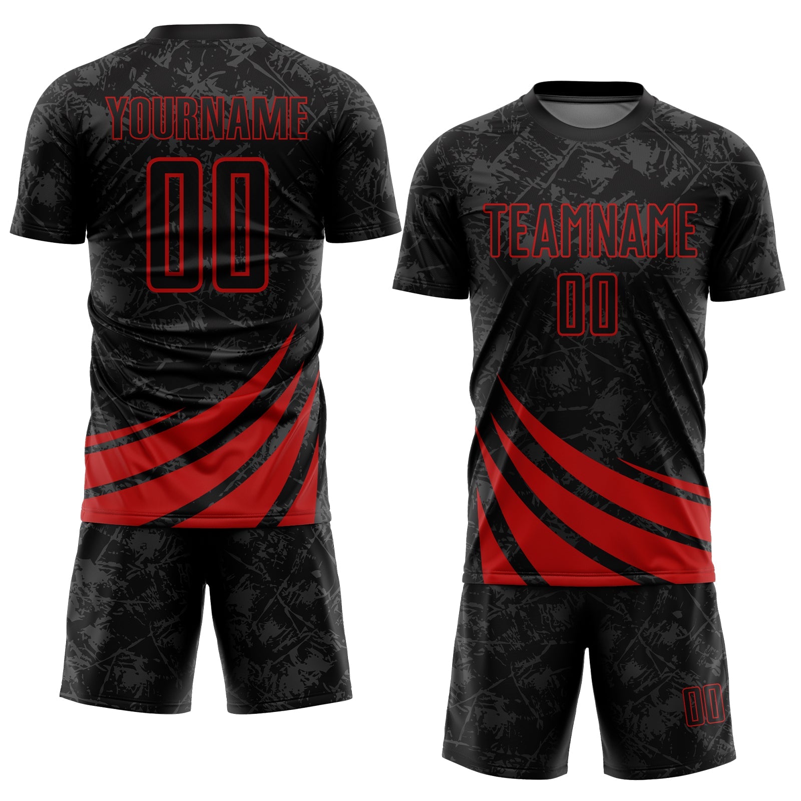 Custom Black Red Wind Shapes Sublimation Soccer Uniform Jersey view 2