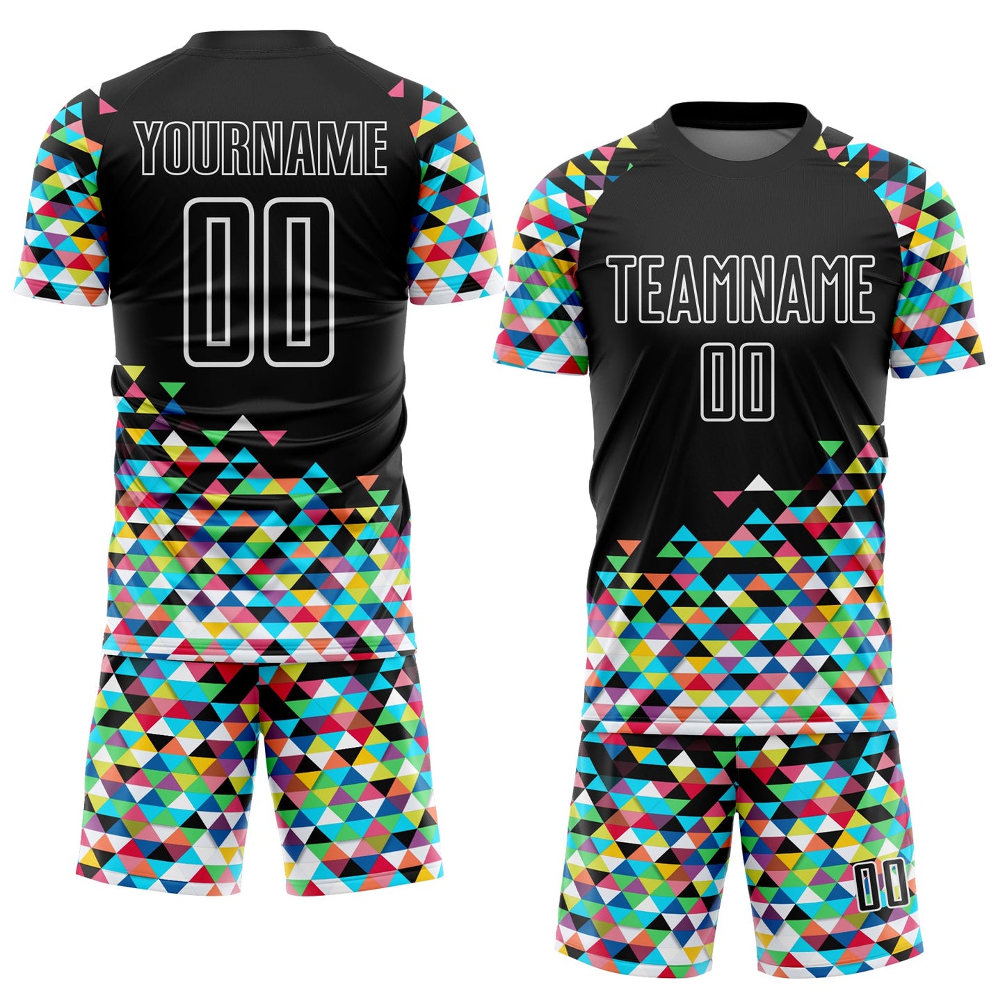 Custom Black White Colorful Geometric Triangle Sublimation Soccer Uniform Jersey view 2