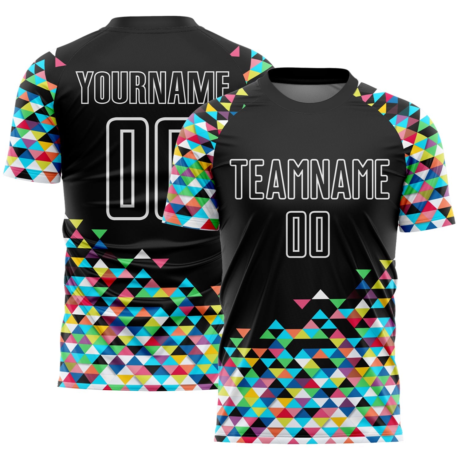 Custom Black White Colorful Geometric Triangle Sublimation Soccer Uniform Jersey - Main View