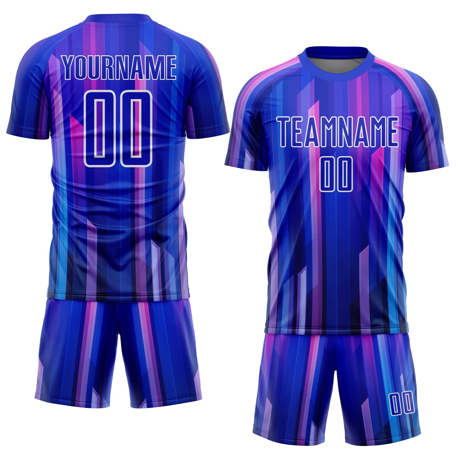 Custom Royal Pink-White Abstract Lines Sublimation Soccer Uniform Jersey view 2