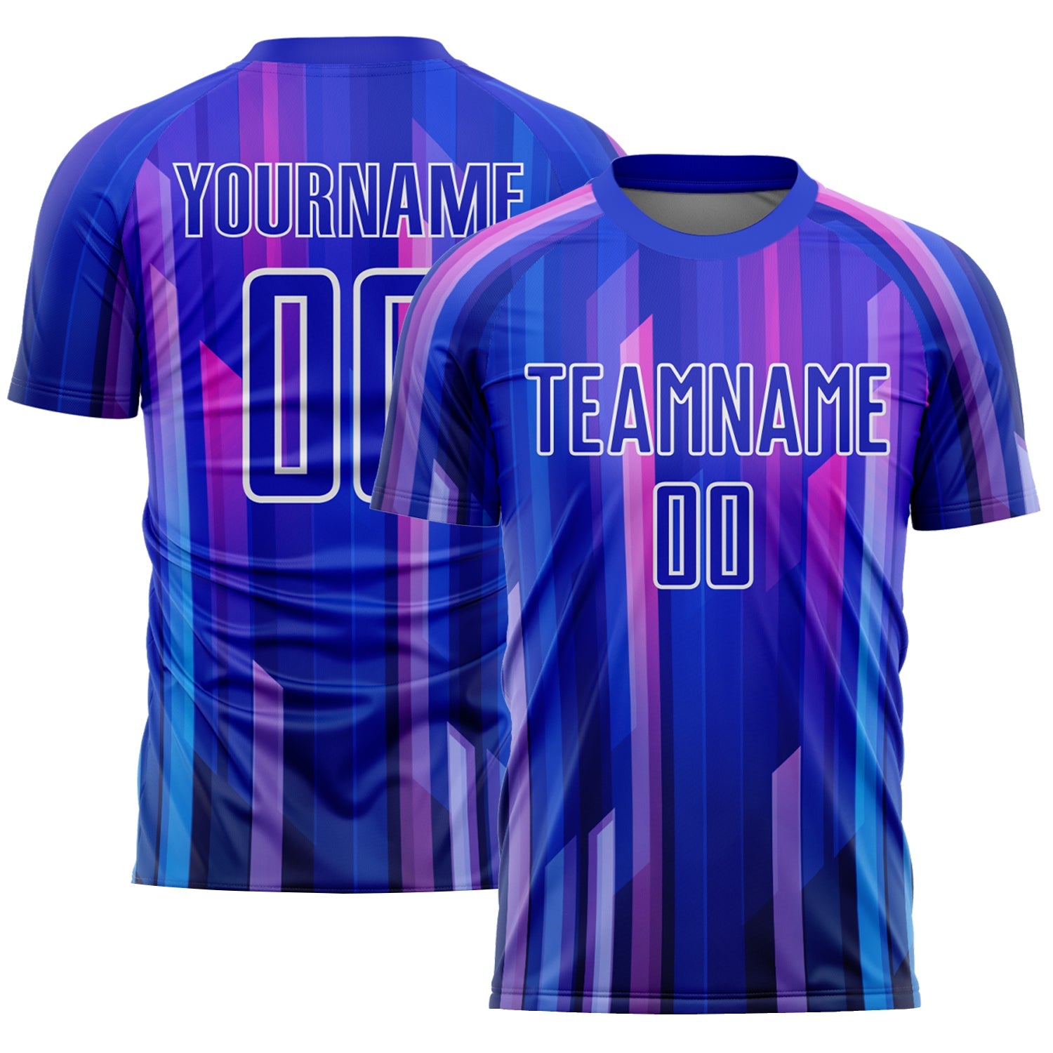 Custom Royal Pink-White Abstract Lines Sublimation Soccer Uniform Jersey - Main View