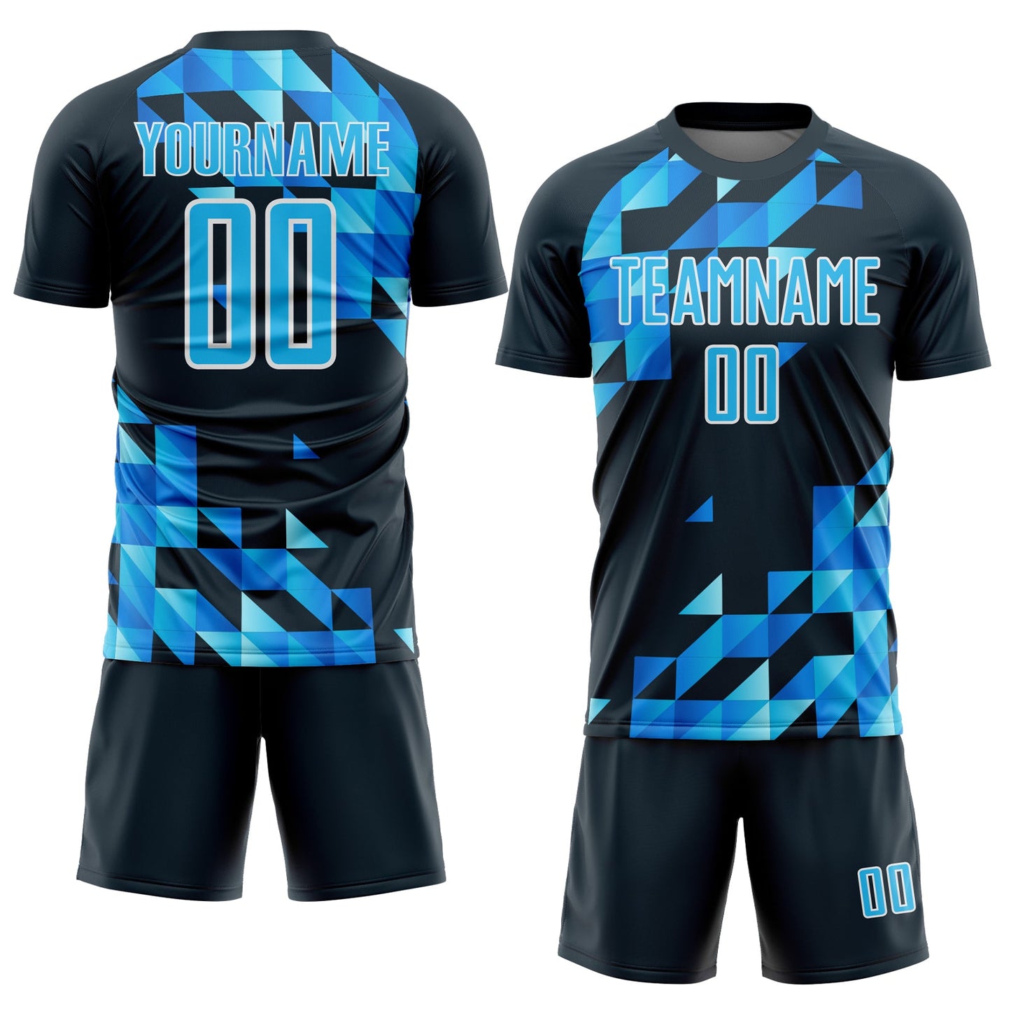 Custom Navy Sky Blue-White Geometric Shapes Sublimation Soccer Uniform Jersey view 2