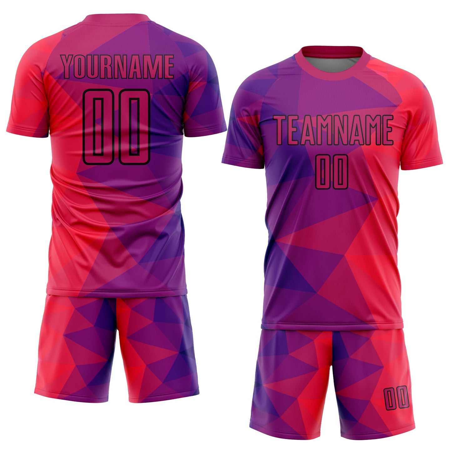 Custom Purple Red-Black Geometric Shapes Sublimation Soccer Uniform Jersey view 2