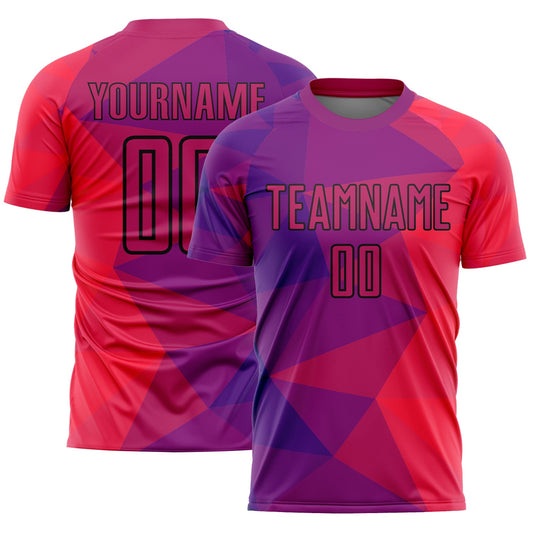 Custom Purple Red-Black Geometric Shapes Sublimation Soccer Uniform Jersey - Main View
