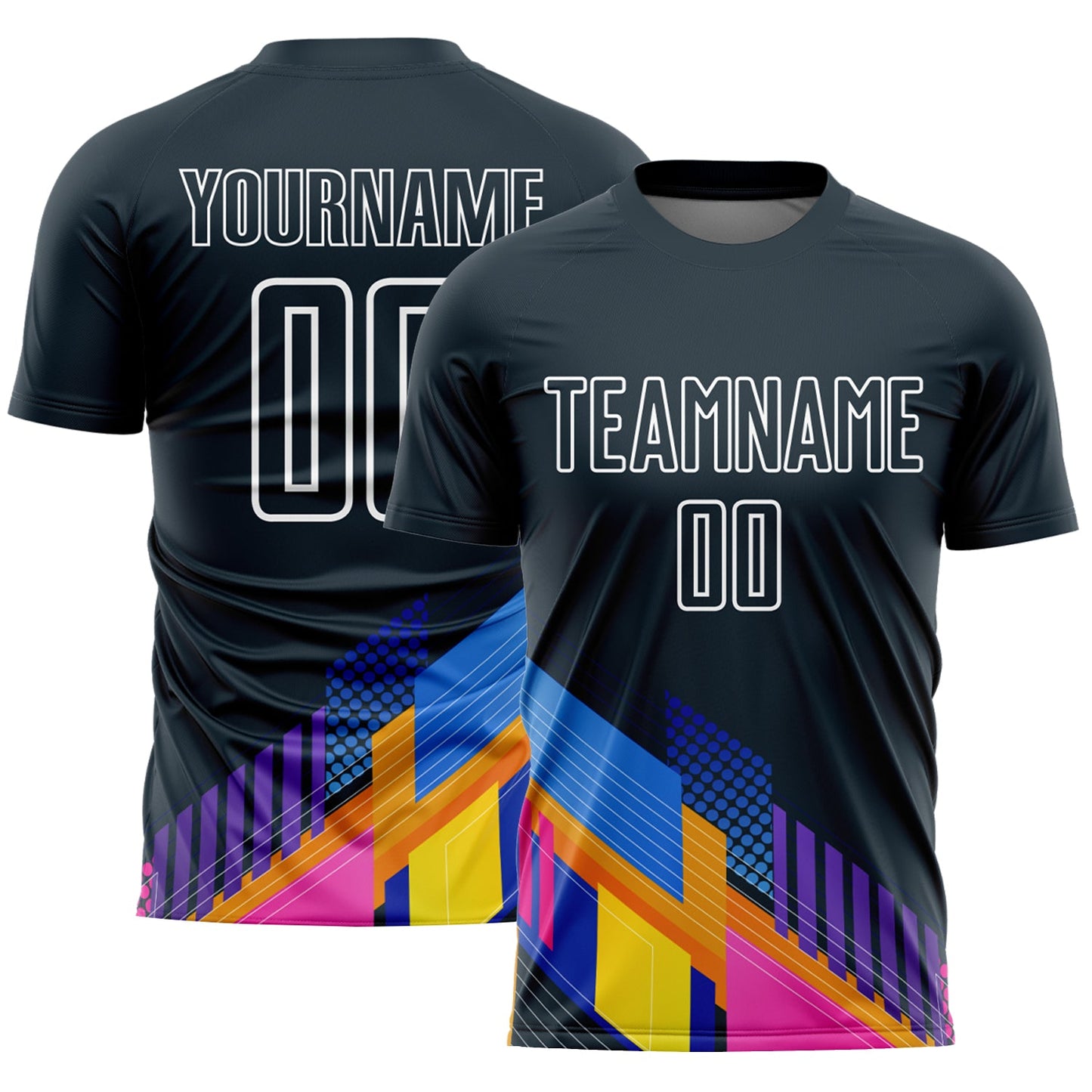 Custom Navy White Geometric Shapes Sublimation Soccer Uniform Jersey - Main View