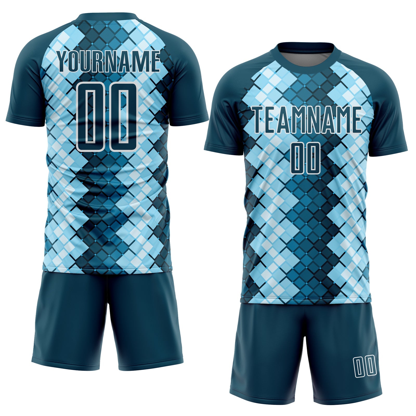 Custom US Navy Blue White Geometric Shapes Sublimation Soccer Uniform Jersey view 2