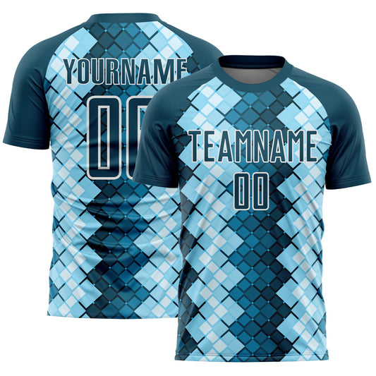 Custom US Navy Blue White Geometric Shapes Sublimation Soccer Uniform Jersey - Main View