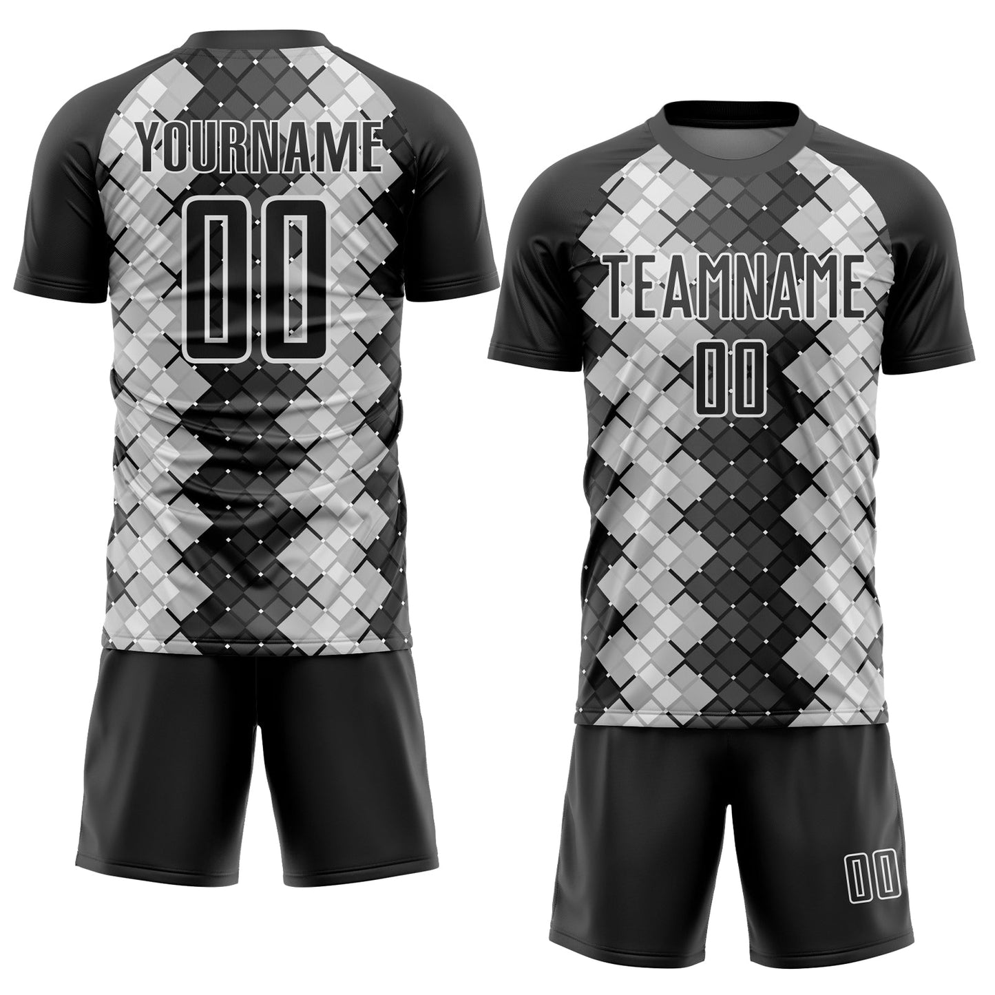 Custom Black White Geometric Shapes Sublimation Soccer Uniform Jersey view 2