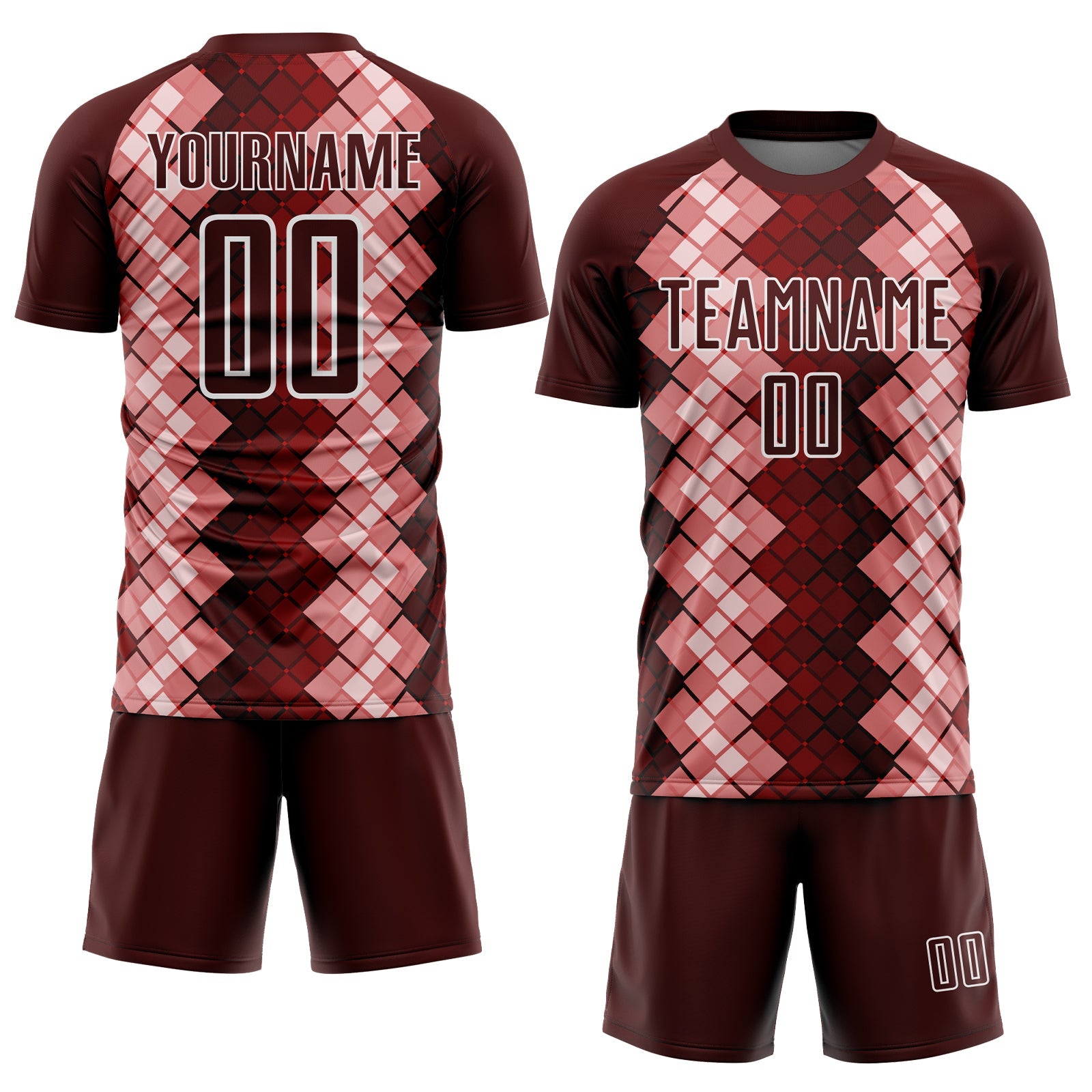 Custom Burgundy White Geometric Shapes Sublimation Soccer Uniform Jersey view 2