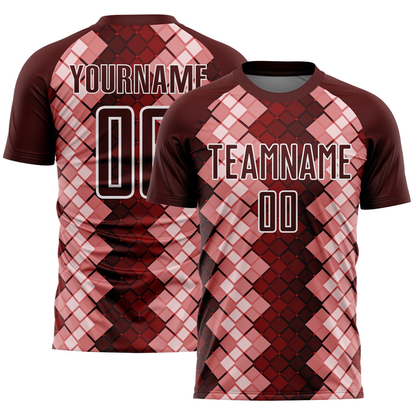 Custom Burgundy White Geometric Shapes Sublimation Soccer Uniform Jersey - Main View