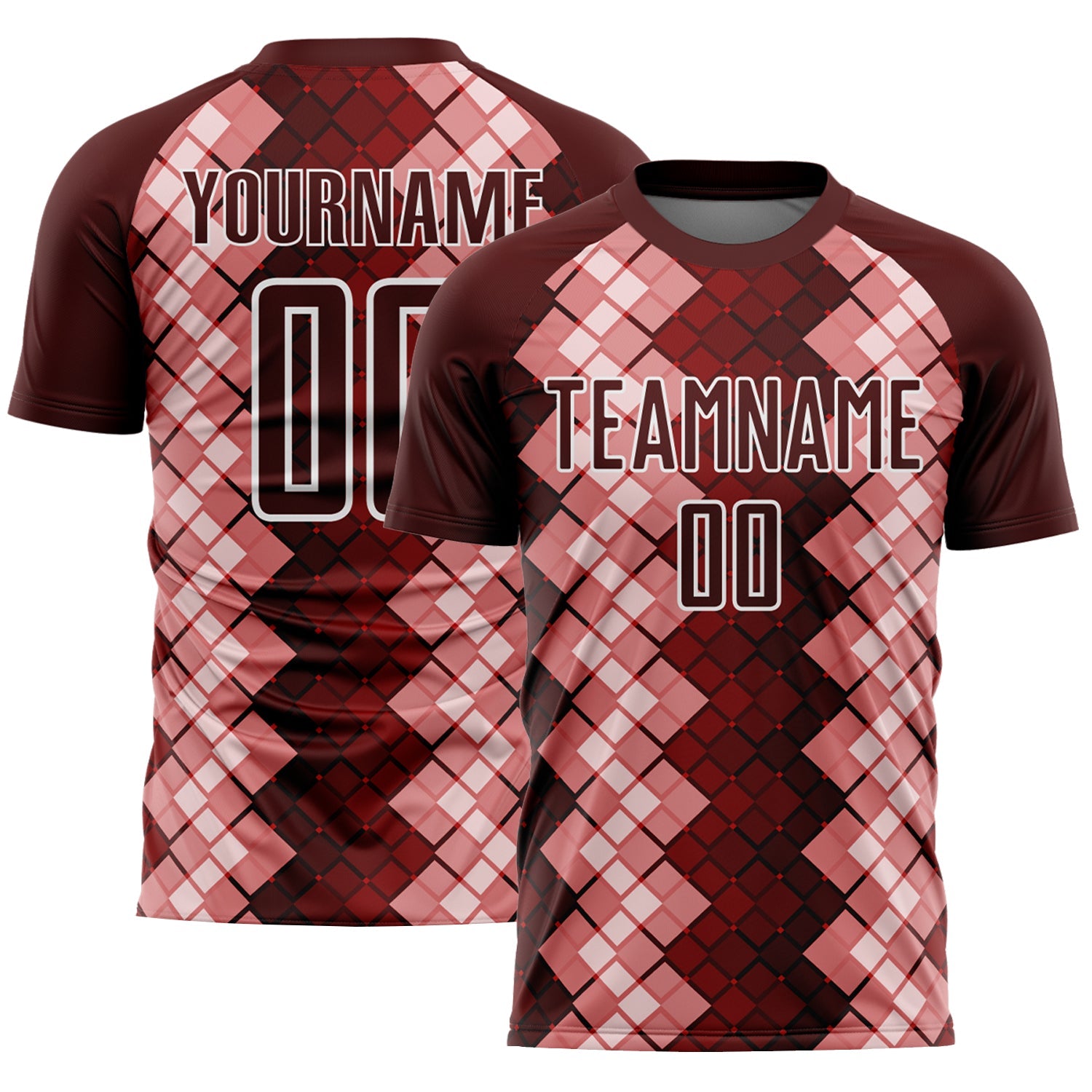Custom Burgundy White Geometric Shapes Sublimation Soccer Uniform Jersey - Main View