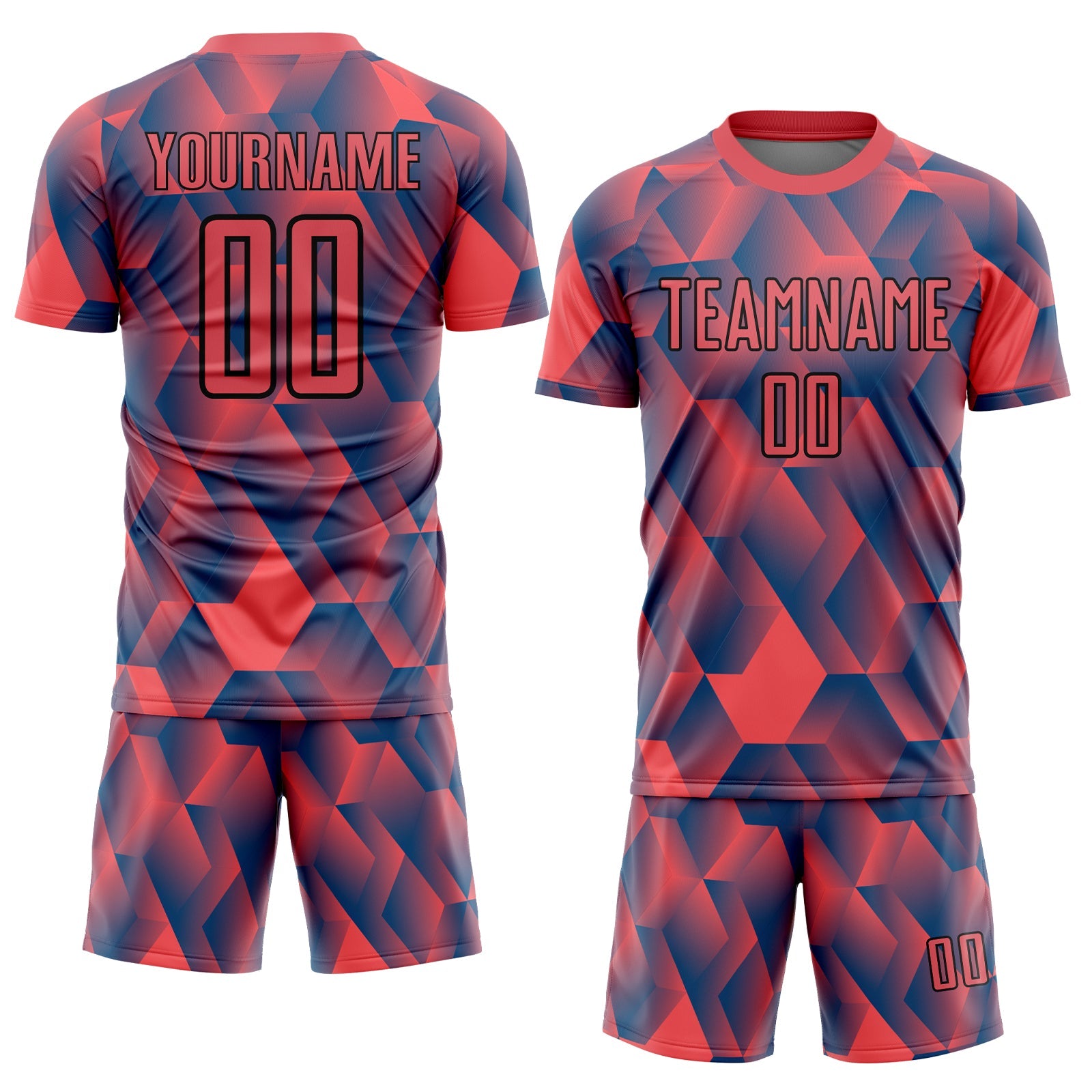 Custom Fire Red Black Geometric Shapes Sublimation Soccer Uniform Jersey view 2