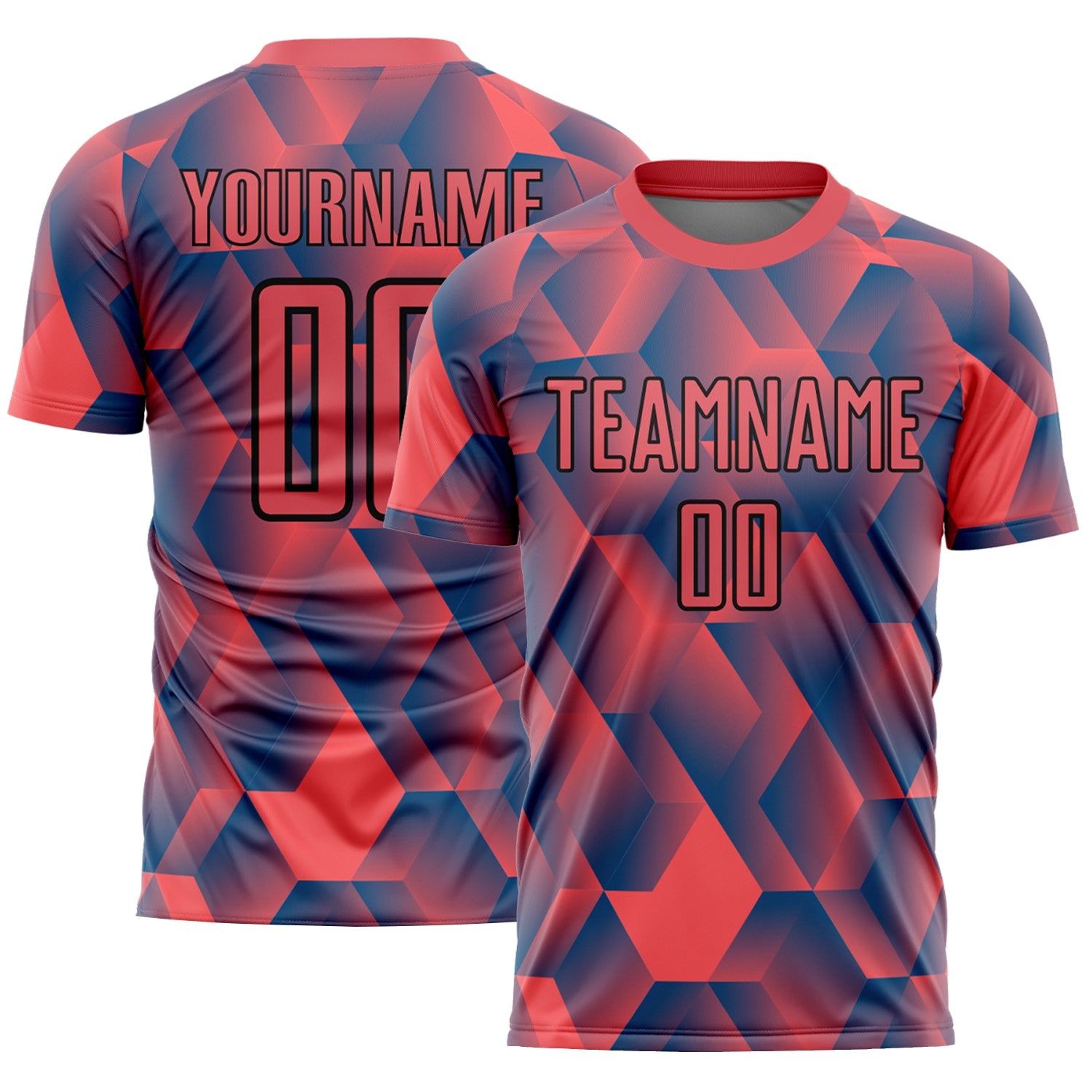 Custom Fire Red Black Geometric Shapes Sublimation Soccer Uniform Jersey - Main View