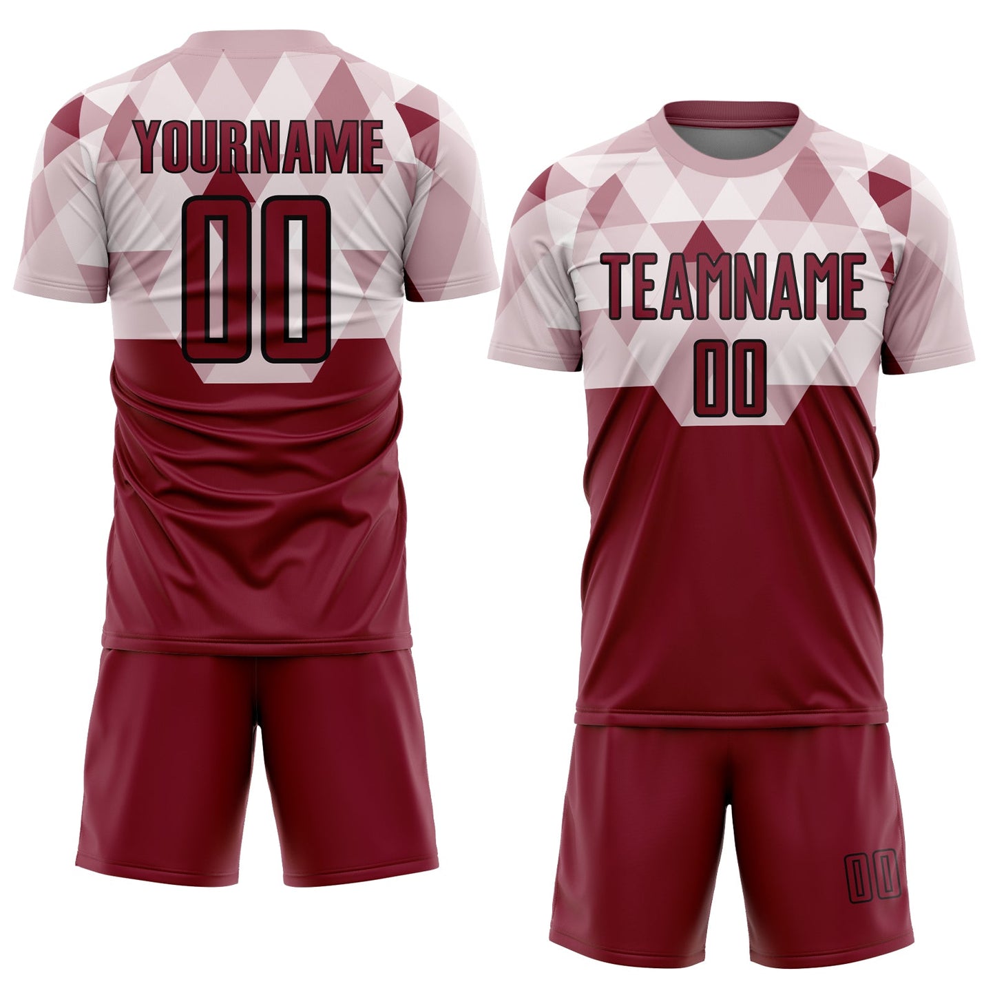 Custom Crimson Black Geometric Shapes Sublimation Soccer Uniform Jersey view 2