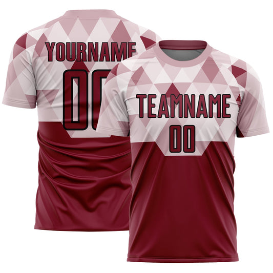 Custom Crimson Black Geometric Shapes Sublimation Soccer Uniform Jersey - Main View