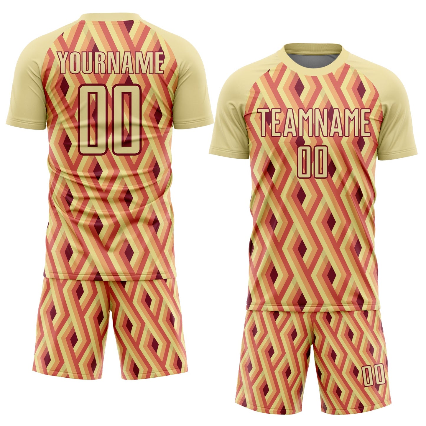 Custom Sand Crimson Geometric Shapes Sublimation Soccer Uniform Jersey view 2